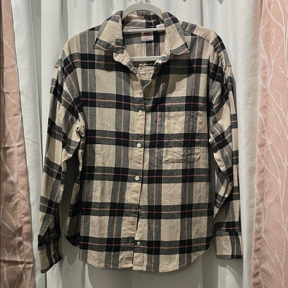 Levi's Beige pink and Black Plaid Casual Shirt